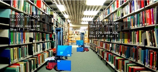 本棚の書籍を確認して回るロボット（出典：I2R）